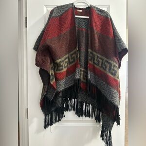 Hollister Red and Gray Knit Poncho